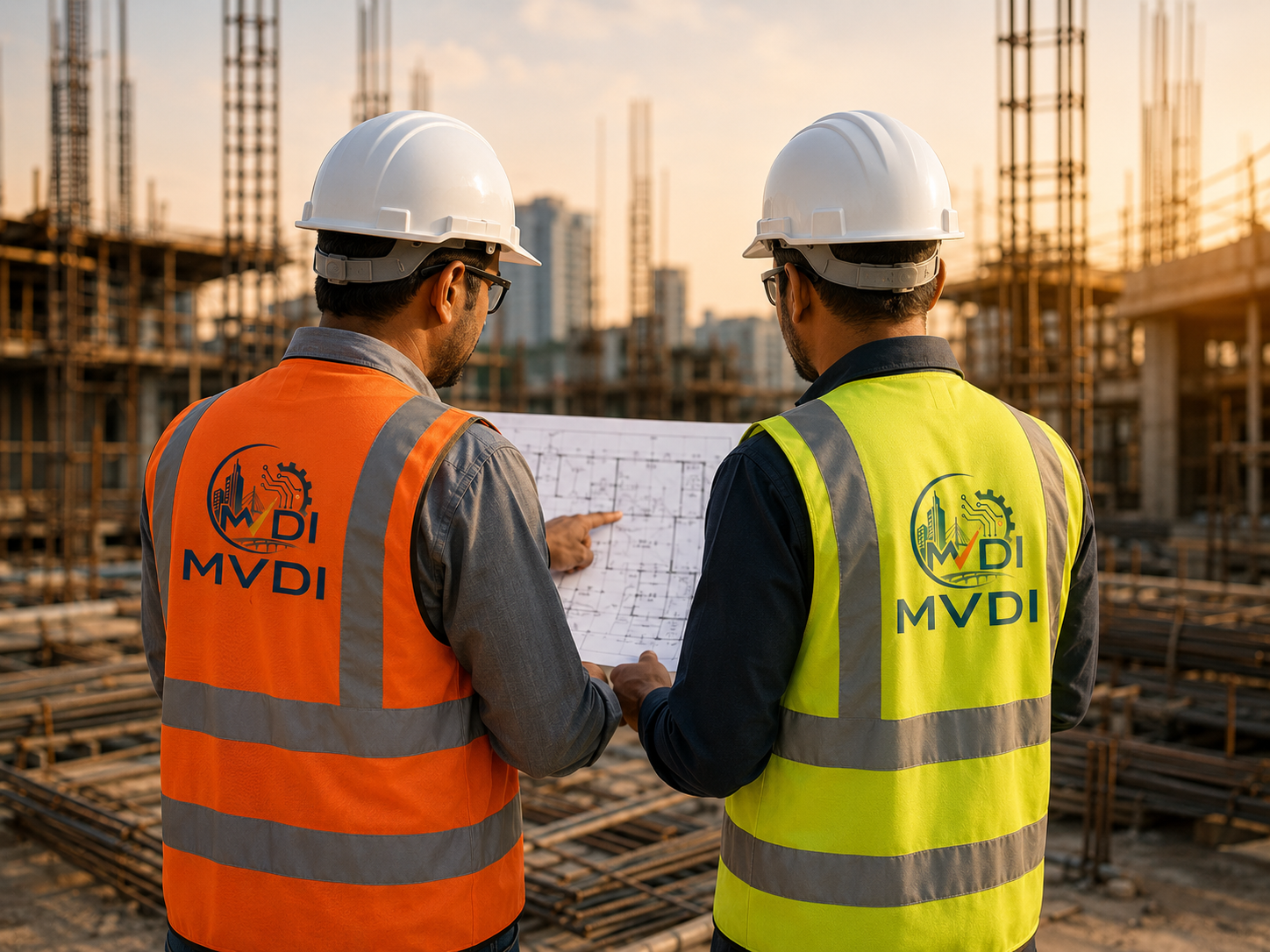 MVDI site team reviewing drawings
